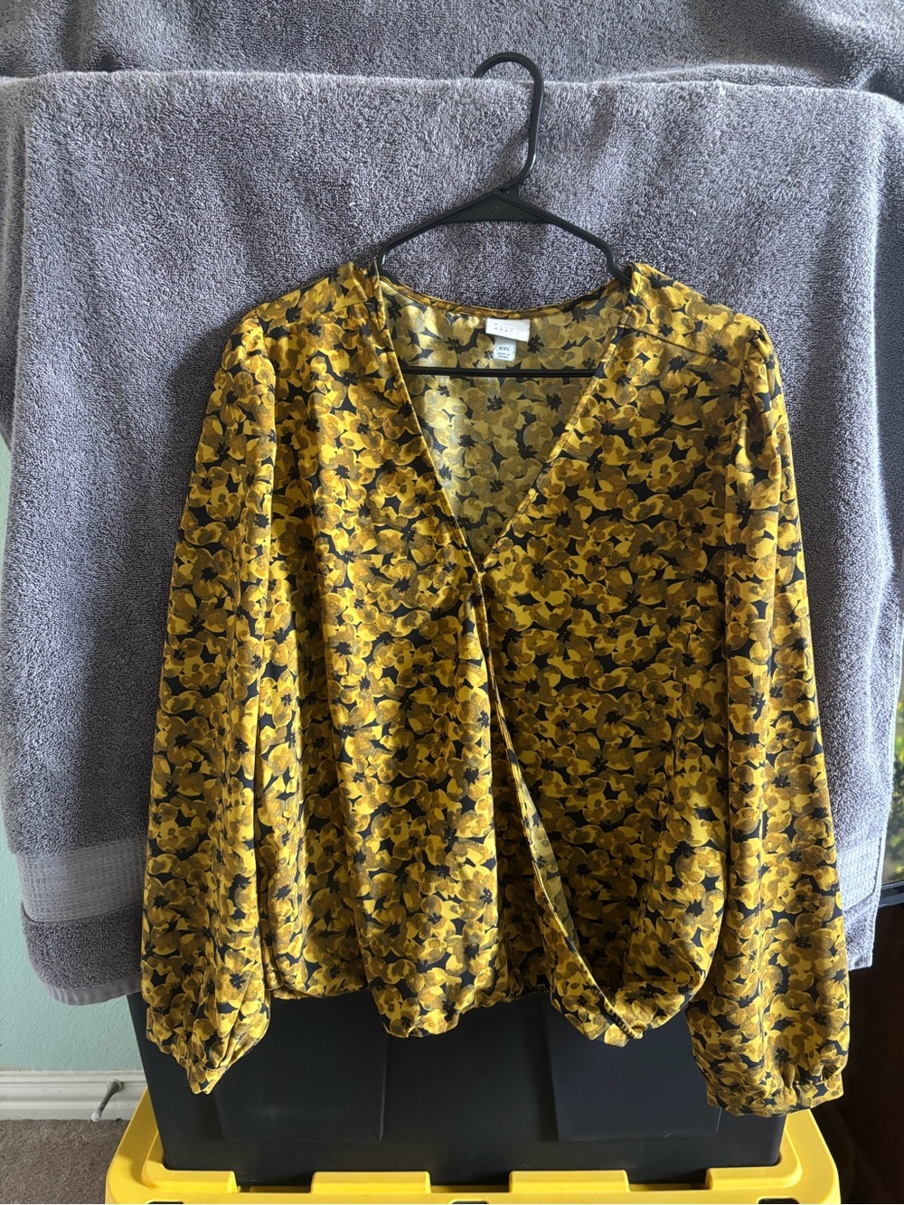 a new day Mustard Yellow Floral Wrap-Style Blouse